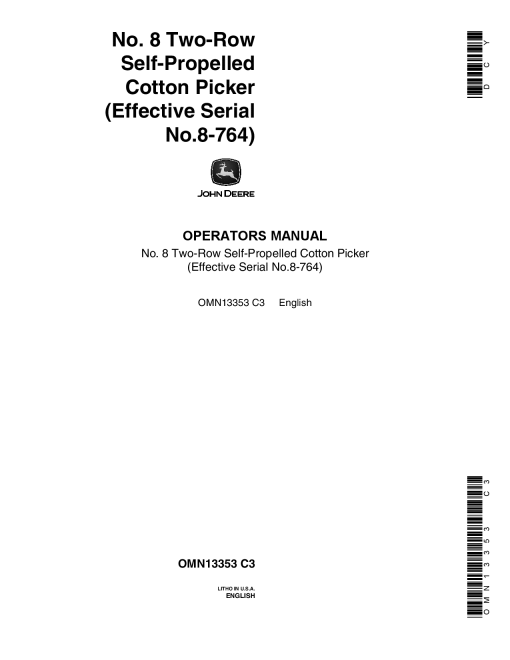 John Deere 8 Cotton Picker 2 Row OMN13353 Operation and Maintenance manual PDF Download