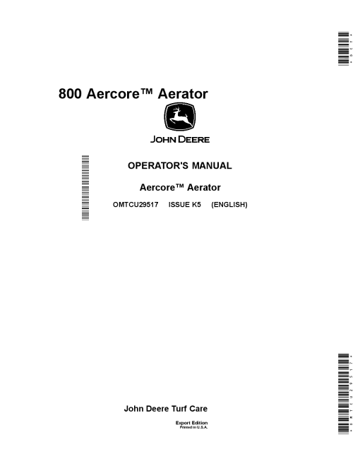 John Deere 800 Aercore Aerator Export Edition 085001 100000 OMTCU29517 Operation and Maintenance manual PDF Download
