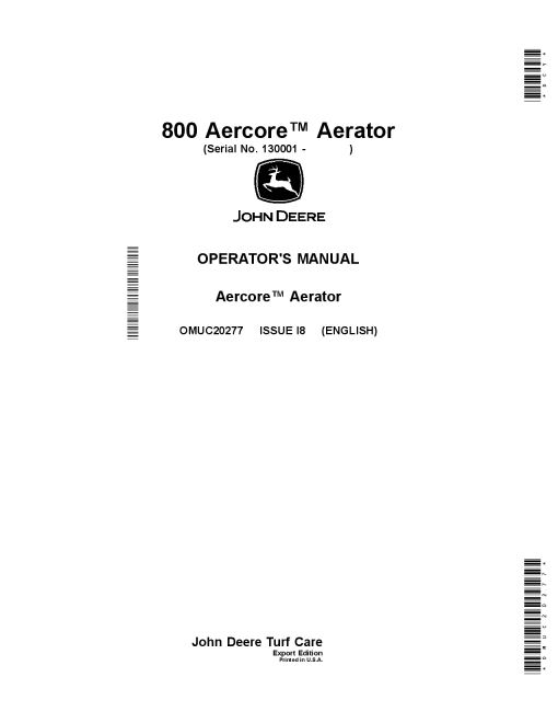John Deere 800 Aercore Aerators OMUC20277 Operation and Maintenance manual PDF Download