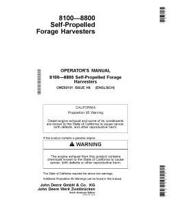 John Deere 8100 8200 8300 8400 8500 8600 8700 88005elf Propelled Forage HarvestersNorth American Edition Edition MY2016 OMZ93191 Operation and Maintenance manual PDF Download