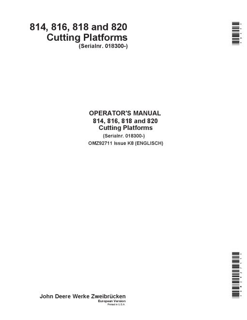 John Deere 814 816 818 820 Cutting Platforms OMZ92711 Operation and Maintenance manual PDF Download