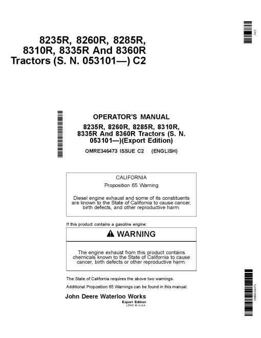 John Deere 8235R 8260R 8285R 8310R 8335R 8360R Tractors OMRE346473 Operation and Maintenance manual PDF Download