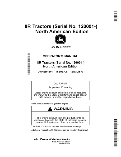 John Deere 8245R 8270R 8295R 8320R 8345R 8370R 8400R Tractors OMRE591501 Operation and Maintenance manual PDF Download