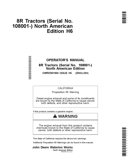 John Deere 8245R 8295R 8320R 8335R 8345R 8370R 8400R 8R Tractors OMRE581969 Operation and Maintenance manual PDF Download