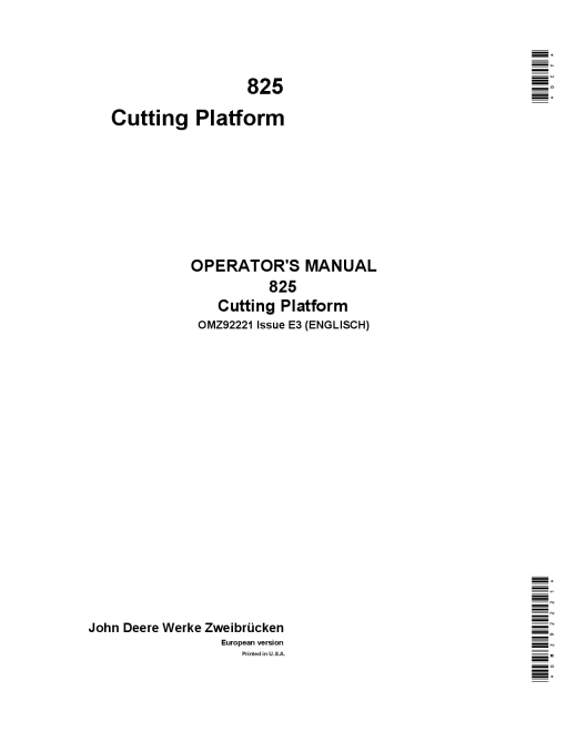 John Deere 825 Cutting Platforms OMZ92221 Operation and Maintenance manual PDF Download