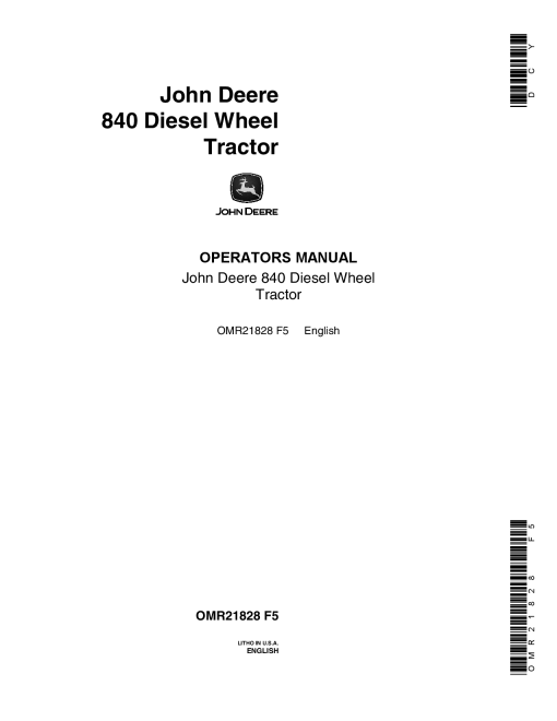 John Deere 840 Diesel Wheel Tractor OMR21828 Operation and Maintenance manual PDF Download