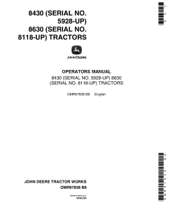 John Deere 8430 059280 8630 008118 Tractors OMR67838 Operation and Maintenance manual PDF Download