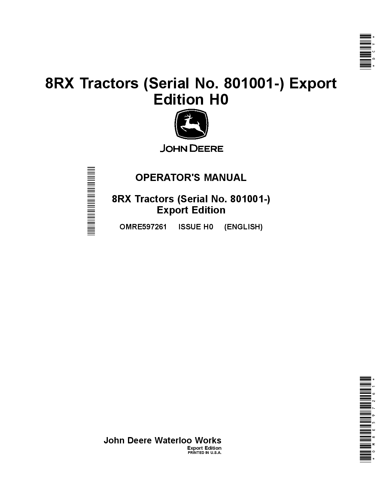 John Deere 8RX Tractors 801001 OMRE597261 Operation and Maintenance manual PDF Download
