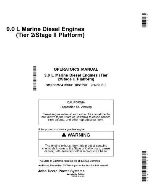 John Deere 9.0L Marine Diesel Engines Tier 2 Stage II Platform OMRG37504 Operation and Maintenance manual PDF Download