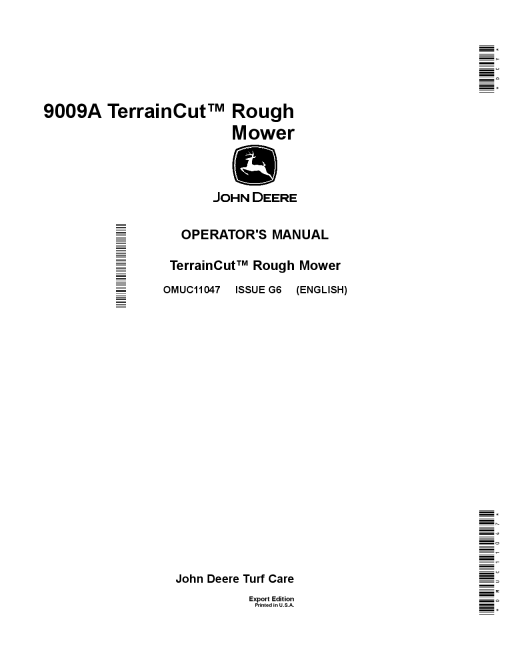 John Deere 9009A TerrainCut Rough Mower Export Edition OMUC11047 Operation and Maintenance manual PDF Download