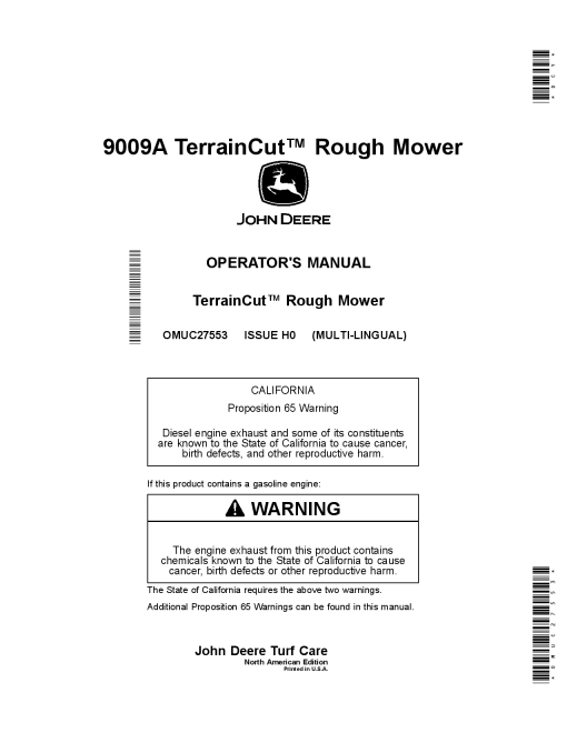 John Deere 9009A TerrainCutTM Rough Mower OMUC27553 Operation and Maintenance manual PDF Download
