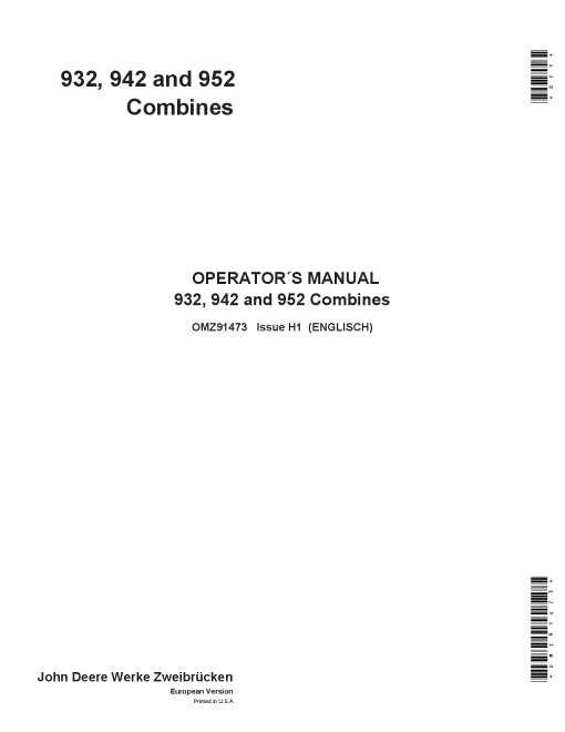 John Deere 932 942 952 Combines OMZ91473 Operation and Maintenance manual PDF Download