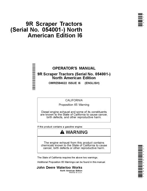 John Deere 9370R 9420R 9470R 9520R 9570R 9620R 9R Scraper Tractors OMRE584622 Operation and Maintenance manual PDF Download