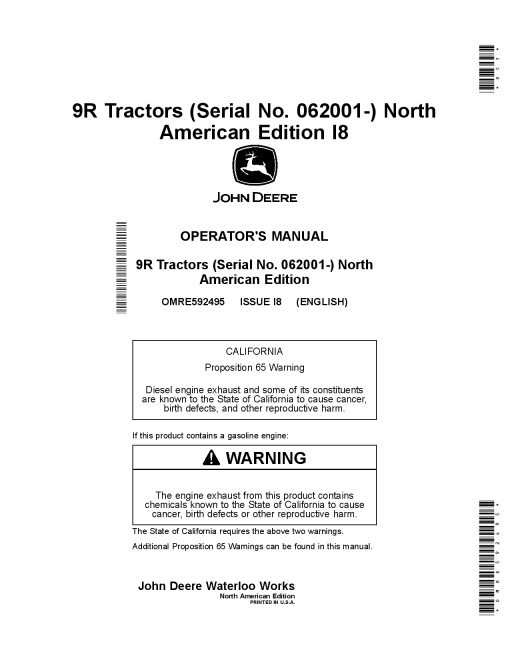 John Deere 9370R 9420R 9470R 9520R 9570R 9620R Tractors OMRE592495 Operation and Maintenance manual PDF Download