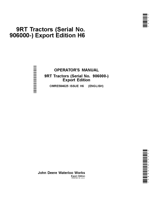 John Deere 9470RT 9520RT 9570RT 9RT Tractors OMRE584625 Operation and Maintenance manual PDF Download