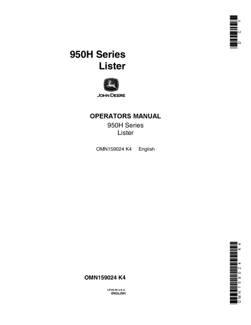 John Deere 950H Series Lister OMN159024 Operation and Maintenance manual PDF Download