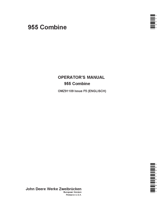 John Deere 952 Combines OMZ91109 Operation and Maintenance manual PDF Download