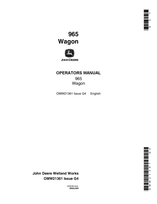 John Deere 965 Farm Wagon OMW21361 Operation and Maintenance manual PDF Download