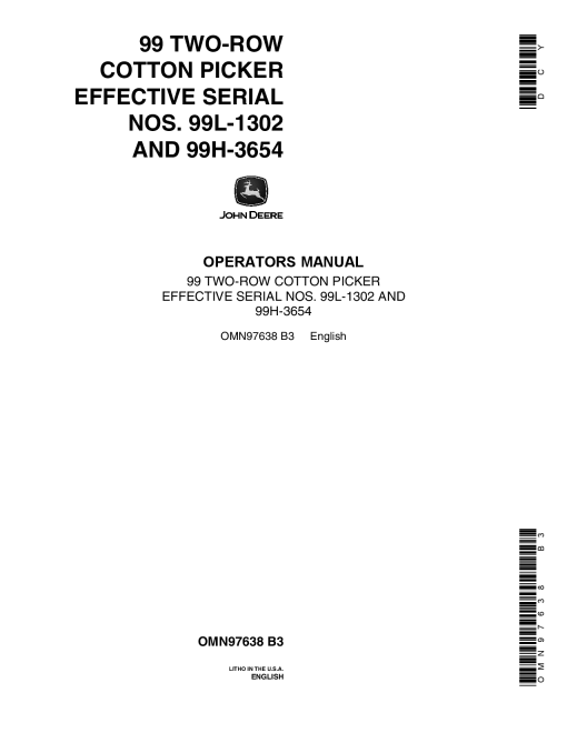 John Deere 99 Two Row Cotton Picker OMN97638 Operation and Maintenance manual PDF Download