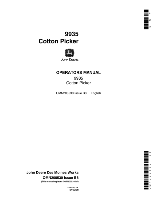 John Deere 9935 Cotton Picker OMN200530 Operation and Maintenance manual PDF Download