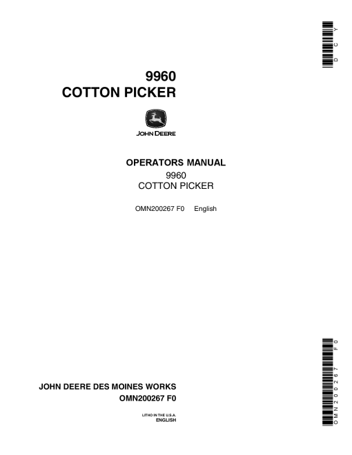 John Deere 9960 Cotton Picker OMN200267 Operation and Maintenance manual PDF Download