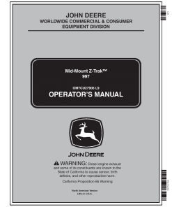 John Deere 997 Mid Mount ZTrak 055001 OMTCU27906 Operation and Maintenance manual PDF Download