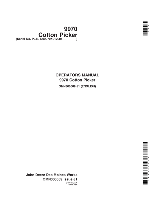 John Deere 9970 Cotton Picker 012001 OMN300069 Operation and Maintenance manual PDF Download