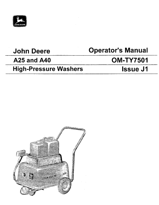 John Deere A25 A40 Hi Pressure Washers OMTY7501 Operation and Maintenance manual PDF Download