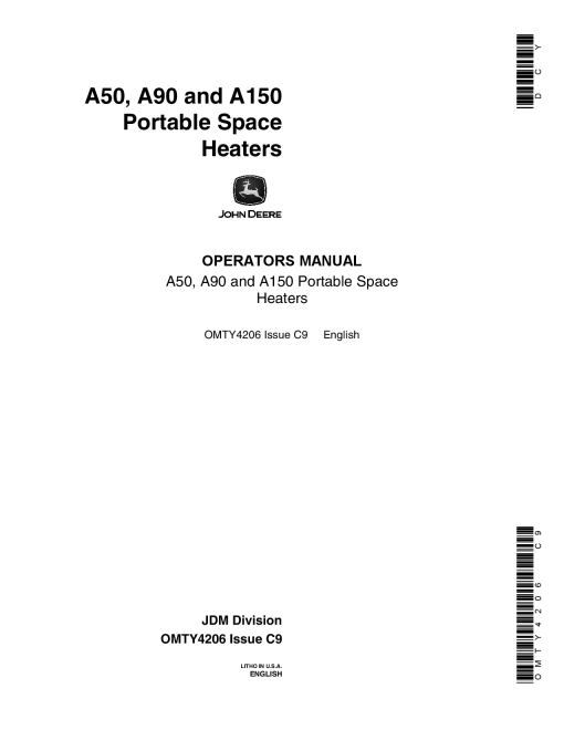 John Deere A50 A90 A150 Portable Space Heaters OMTY4206 Operation and Maintenance manual PDF Download