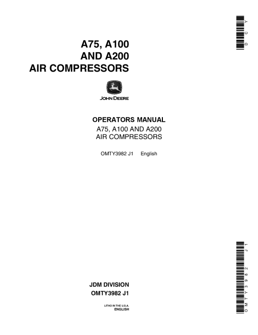 John Deere A75 A100 A200 Air Compressors OMTY3982 Operation and Maintenance manual PDF Download