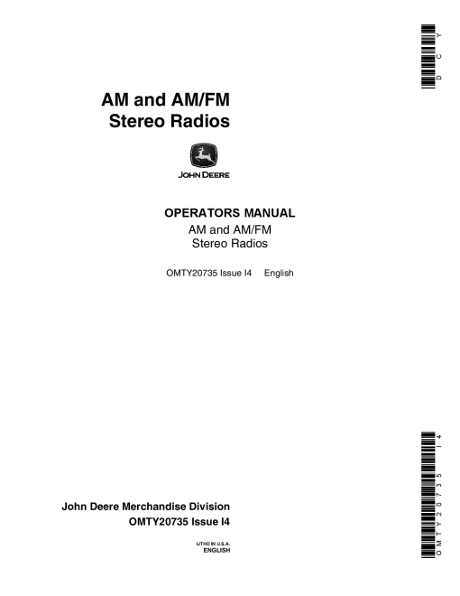 John Deere AM AM FM Stereo Radios for Sound Gard Units OMTY20735 Operation and Maintenance manual PDF Download