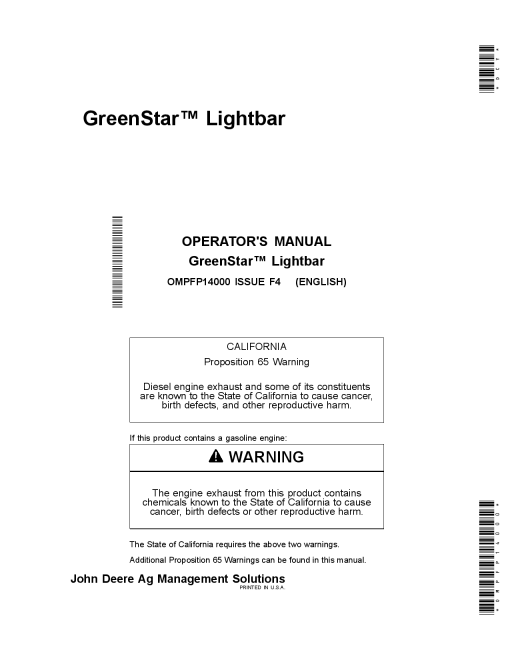 John Deere AMS GreenStar Lightbar OMPFP14000 Operation and Maintenance manual PDF Download