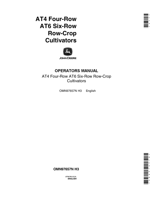 John Deere AT4 AT6 Row Crop Cultivator OMN97657N Operation and Maintenance manual PDF Download