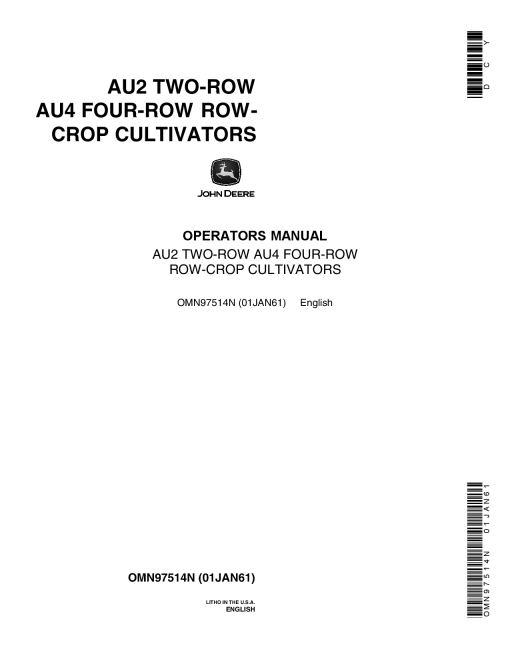 John Deere AU2 AU4 Row Crop Cultivators OMN97514N Operation and Maintenance manual PDF Download