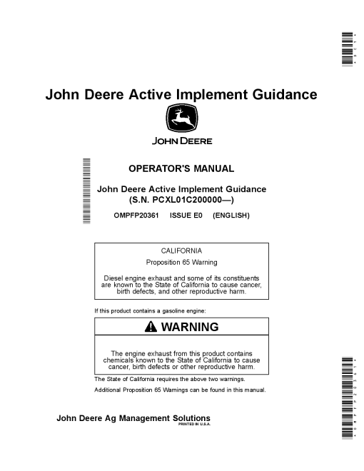 John Deere Active Implement Guidance 200000 OMPFP20361 Operation and Maintenance manual PDF Download