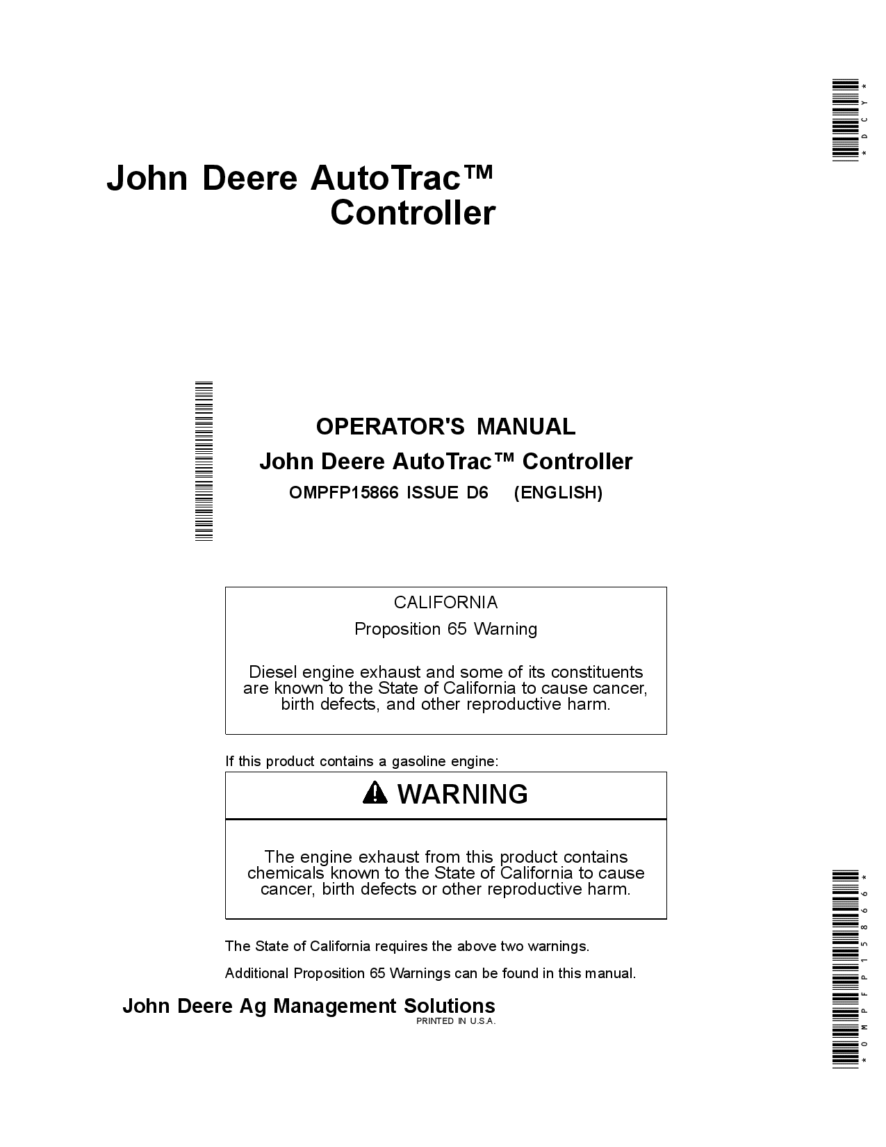 John Deere AutoTrac Controller Worldwide Edition OMPFP15866 Operation ...