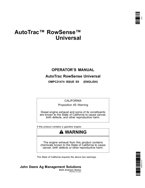 John Deere AutoTrac RowSense Universal OMPC21474 Operation and Maintenance manual PDF Download