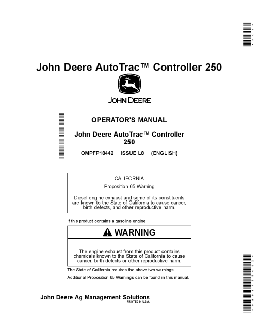 John Deere AutoTracTM Controller 250 OMPFP18442 Operation and Maintenance manual PDF Download