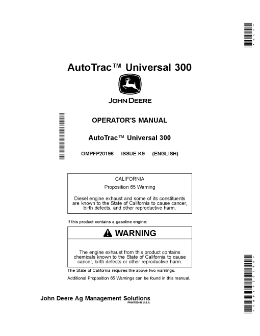 John Deere AutoTracTM Universal 300 OMPFP20196 Operation and Maintenance manual PDF Download