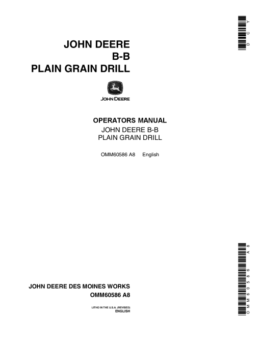 John Deere B B Plain Grain Drill B206B B246B OMM60586 Operation and Maintenance manual PDF Download