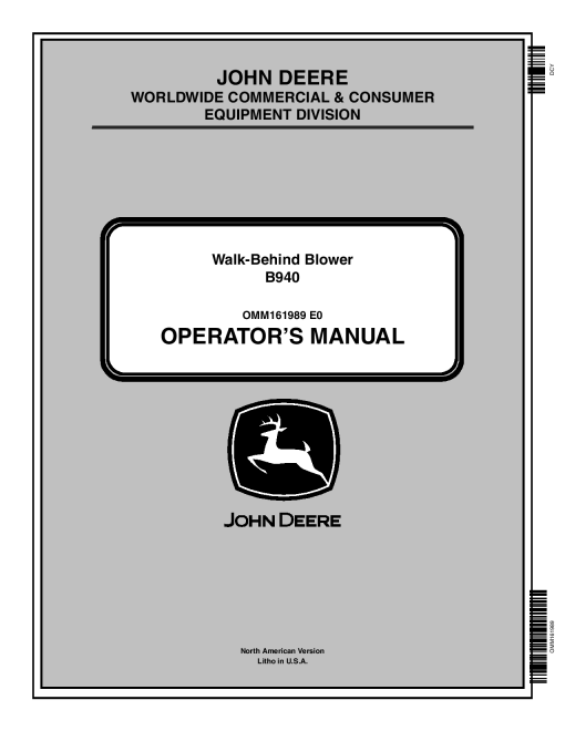 John Deere B940 Walk Behind Blower OMM161989 Operation and Maintenance manual PDF Download
