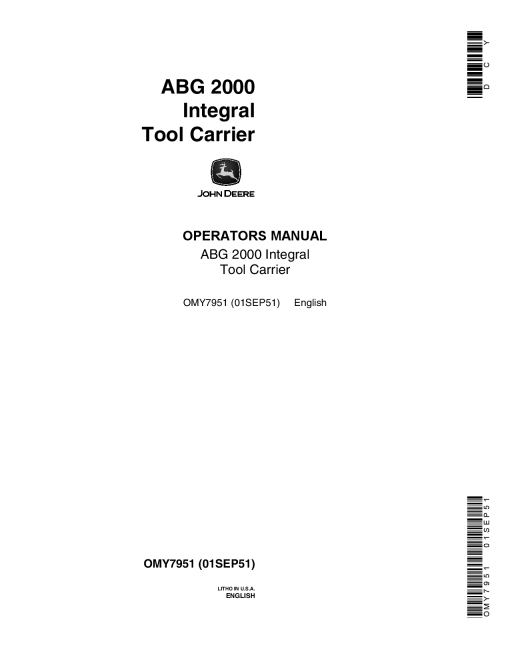John Deere BG2000 Toolbar Carrier OMY7951 Operation and Maintenance manual PDF Download
