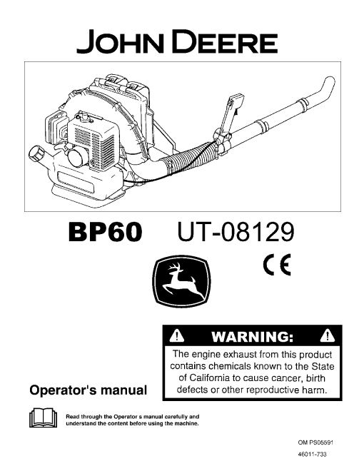 John Deere BP60 Back Pack Blower UT08129 OMPS05591 Operation and Maintenance manual PDF Download