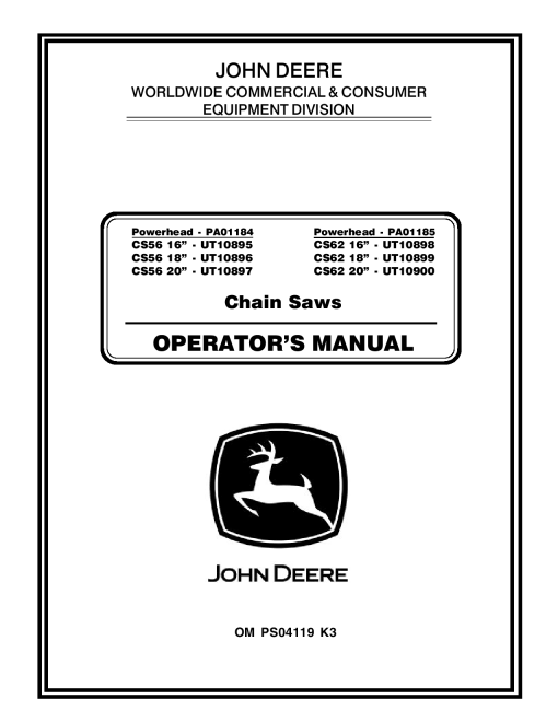 John Deere CS56 and CS62 Pro Series Chain Saws OMPS04119 Operation and Maintenance manual PDF Download