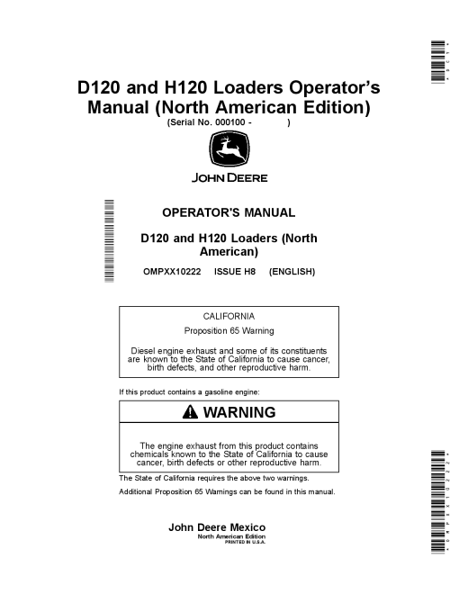John Deere D120 and H120 Loaders OMPXX10222 Operation and Maintenance manual PDF Download