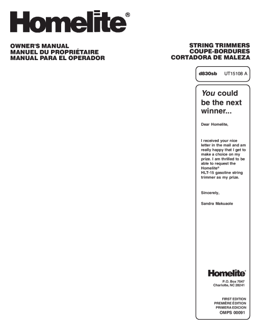 John Deere D830SB String Trimmer OMPS00091 Operation and Maintenance manual PDF Download