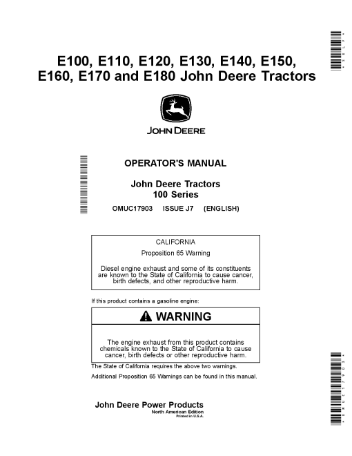John Deere E100 E110 E120 E130 E140 E150 E160 E170 E180 Tractors OMUC17903 Operation and Maintenance manual PDF Download