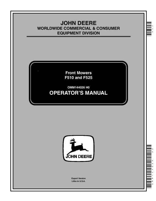 John Deere F510 F525 Front Mowers OMM144026 Operation and Maintenance manual PDF Download
