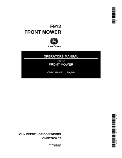 John Deere F912 Front Mower 420001 OMM73860 Operation and Maintenance manual PDF Download