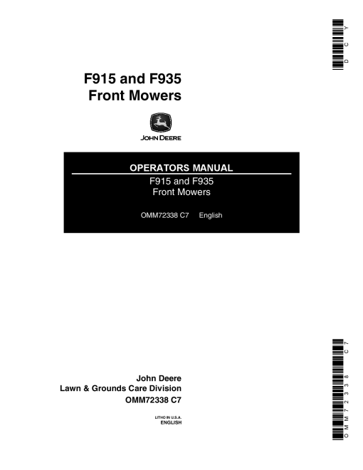 John Deere F915 F935 Front Mower OMM72338 Operation and Maintenance manual PDF Download